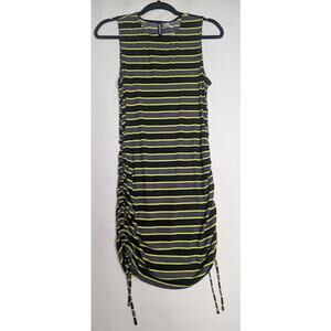 H & M DIVIDED Striped yellow grey Bodycon Ruched Dress size Medium indie
